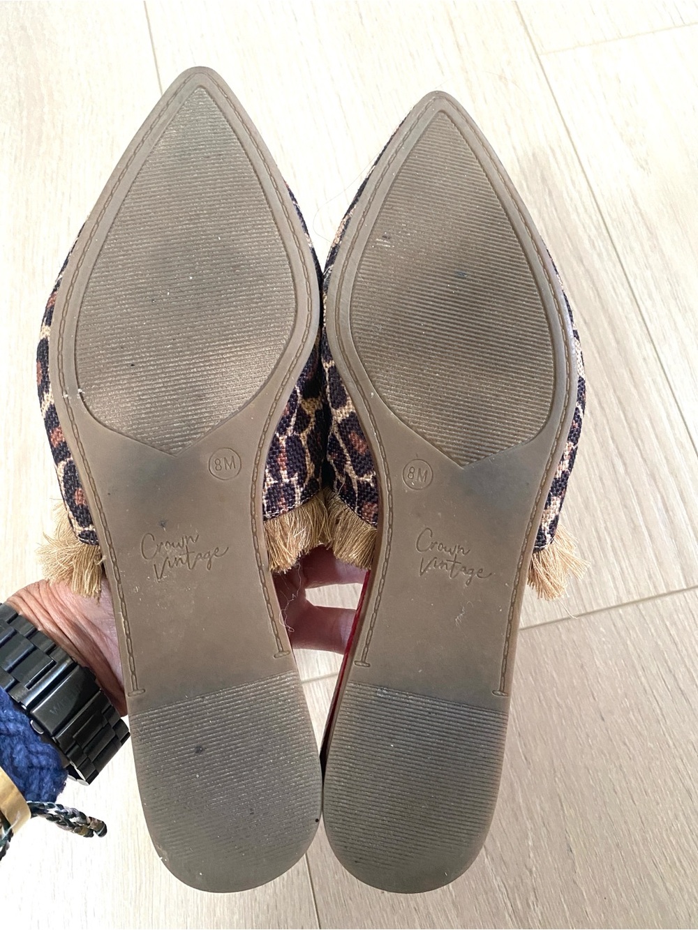 Crown Vintage Leopard Mules Flats Jeweled Fringe Sz 8 - Picture 4 of 4